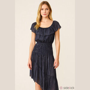 Muche & Muchette Lavish Navy Metallic Asymmetrical Dress NWT, One Size